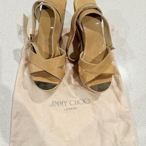 Jimmy Choo Tan Cork Wedge Heels